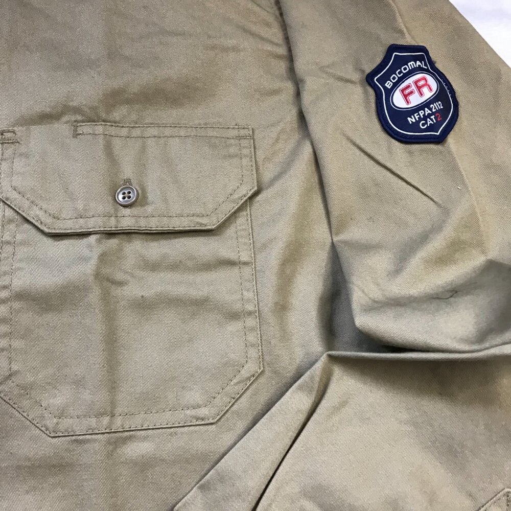 BOCOMAL‎ 7.5oz FR Flame Resistant Shirt Men's Sz 2XL Khaki 100% Cotton NFPA2112 - Picture 13 of 16